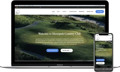 photo of Moorpark Country Club website on a laptop and mobile phone