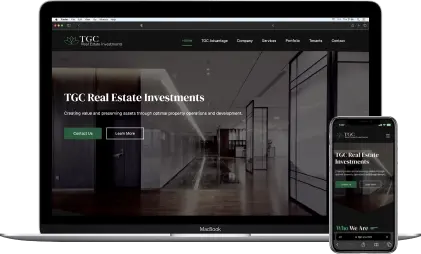 photo of TGC Real Estate website on a laptop and mobile phone